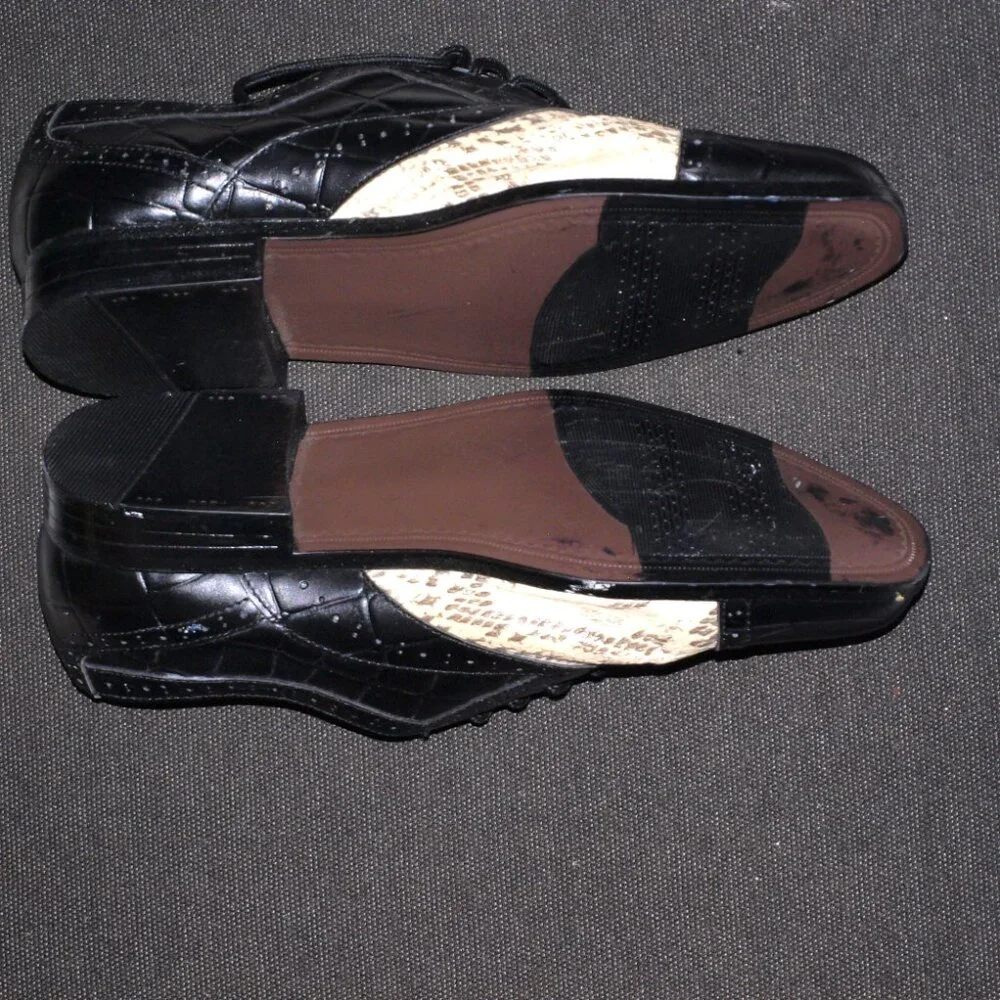 Stacy Adams Cream And Black Leather Black Shoes Boys Size 4.5 M
